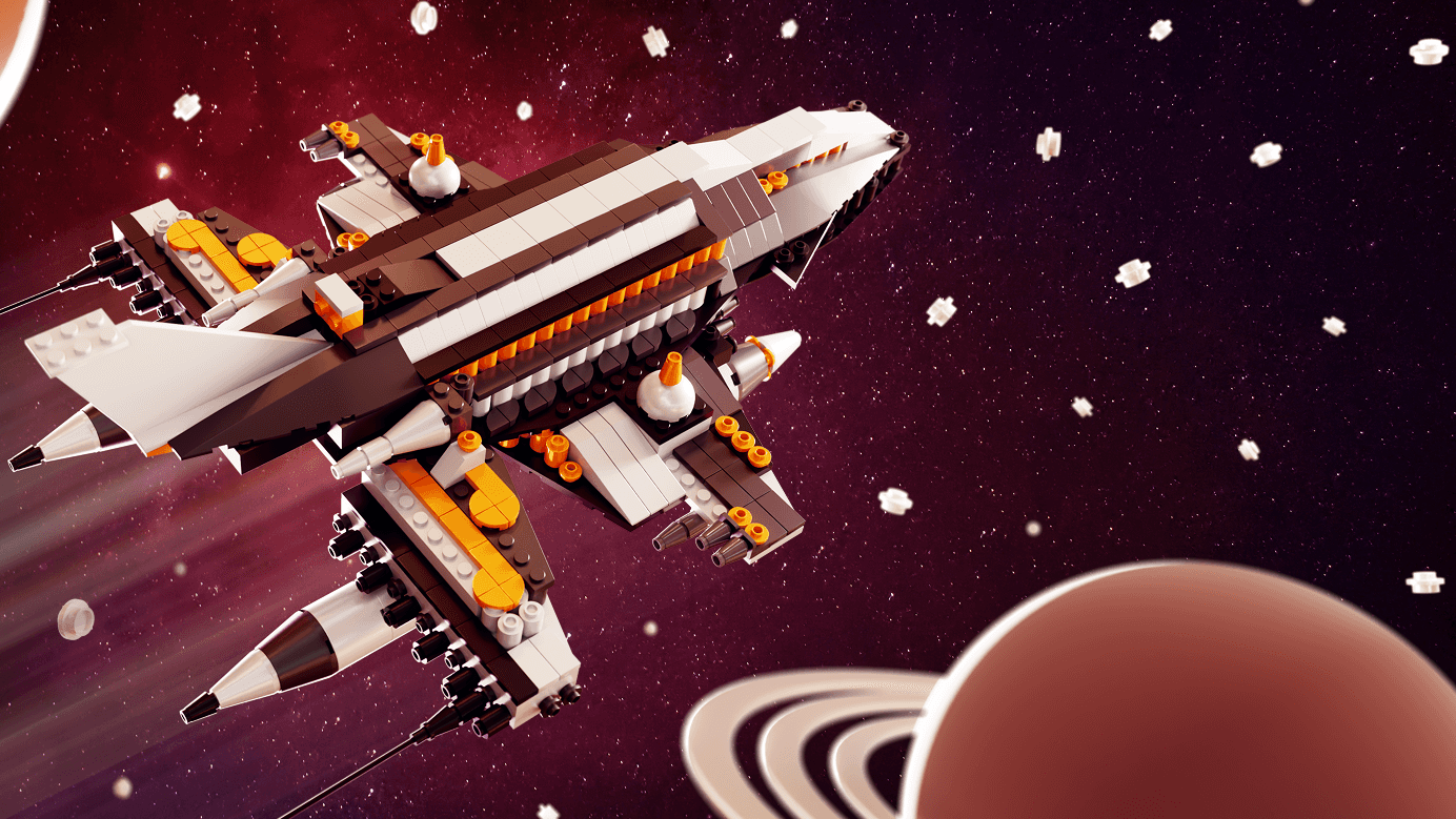 emagineer LEGO spaceship soaring through space