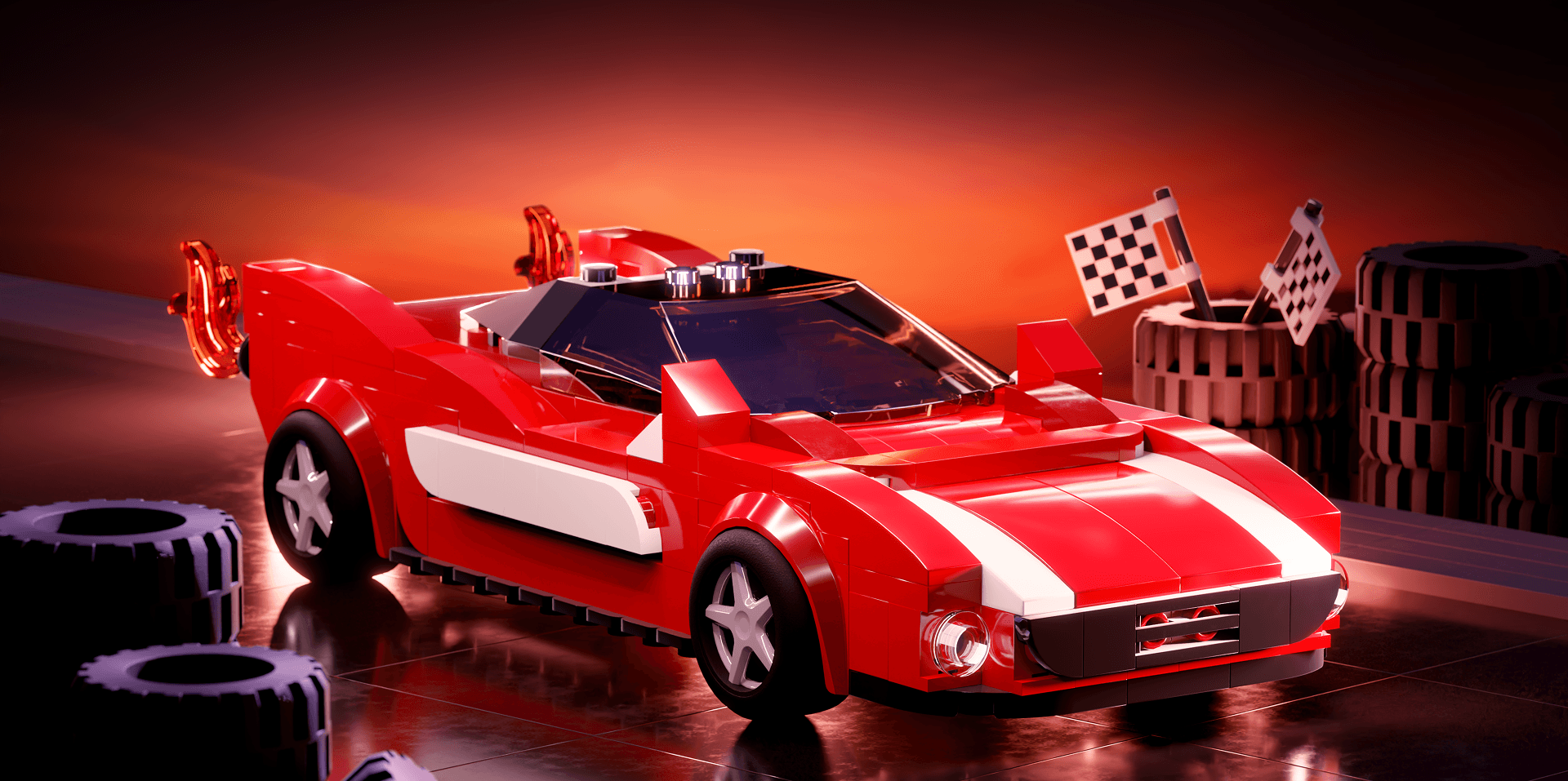 emagineer LEGO race car on a track